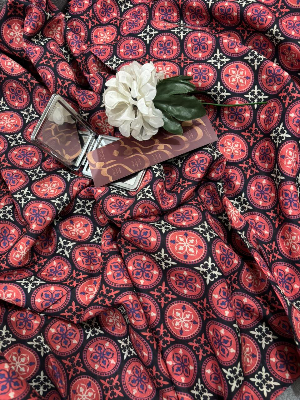 Black and red printed 2 piece lawn suit Baroque inspired summer collection Pakistan